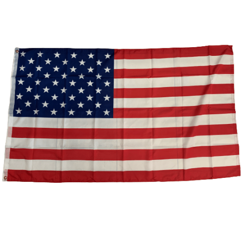 3x5 U.S.A flag made from Rough Tex nylon proudly displayed on a flagpole, showcasing vibrant colors and quad-stitched edges.