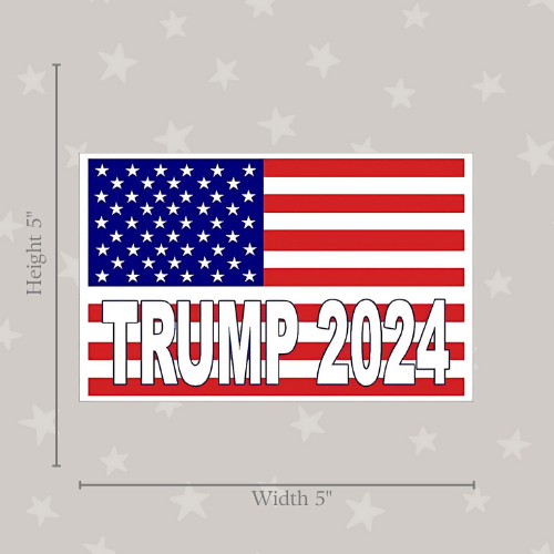 USA Flag Trump 2024 medium sticker displayed on a laptop, showcasing vibrant colors and a patriotic design.