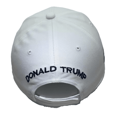 USA Flag Trump 45/47 embroidered hat displayed on a mannequin, showcasing its structured design and bold lettering in white.