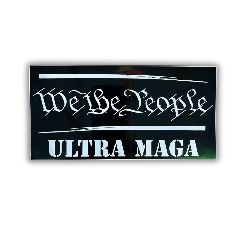 WTP Ultra Maga Bumper Sticker displayed on a car bumper, showcasing vibrant patriotic colors and bold design, perfect for outdoor use.