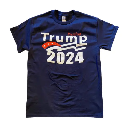 Blue President Trump 2024 With Waving Banner Flag Shirt | Trump Superstore