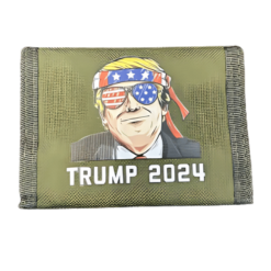 GREEN TRUMP 2024 WALLET. WITH TRUMP SUPERSTORE LOGO ON IT.