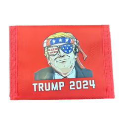 RED TRUMP 2024 WALLET WITH TRUMP SUPERSTORE LOGO ON IT