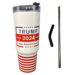 40 oz Trump 2024 Take America Back Tumbler with patriotic design. Straw Included