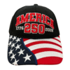 America 250th Anniversary Black Hat featuring front and back embroidery and American flag bill — celebrating 250 years of unmatched American strength and legacy.