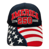America 250th Anniversary Navy Hat with front and back embroidery and American flag bill — celebrating the U.S. Semiquincentennial and 250 years of enduring American strength.
