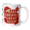 Make America Great Again Christmas 12oz Mug featuring Santa hat and holly design — festive and patriotic with classic holiday flair.