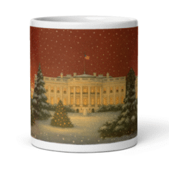 White House Silent Night 12oz Mug featuring serene winter scene — an elegant, patriotic tribute to Christmas in America.