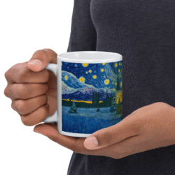 White House “Starry Night” 12oz Mug featuring painterly Christmas artwork — a patriotic blend of art, light, and holiday serenity.