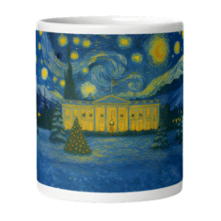 White House “Starry Night” 12oz Mug featuring painterly Christmas artwork — a patriotic blend of art, light, and holiday serenity.