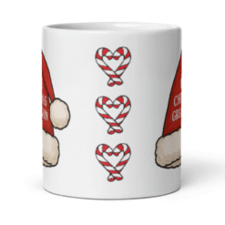 Make Christmas Great Again Santa Hat 12oz Mug featuring candy cane and holiday hat design — a fun, patriotic twist on Christmas cheer.