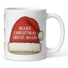 Make Christmas Great Again Santa Hat 12oz Mug featuring candy cane and holiday hat design — a fun, patriotic twist on Christmas cheer.