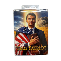 deck of cards featuring charlie kirk holding a bible