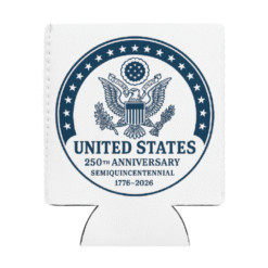 United States 250th Anniversary Seal White Koozie featuring Great Seal design — celebrating the Semiquincentennial and 250 years of American leadership and legacy.