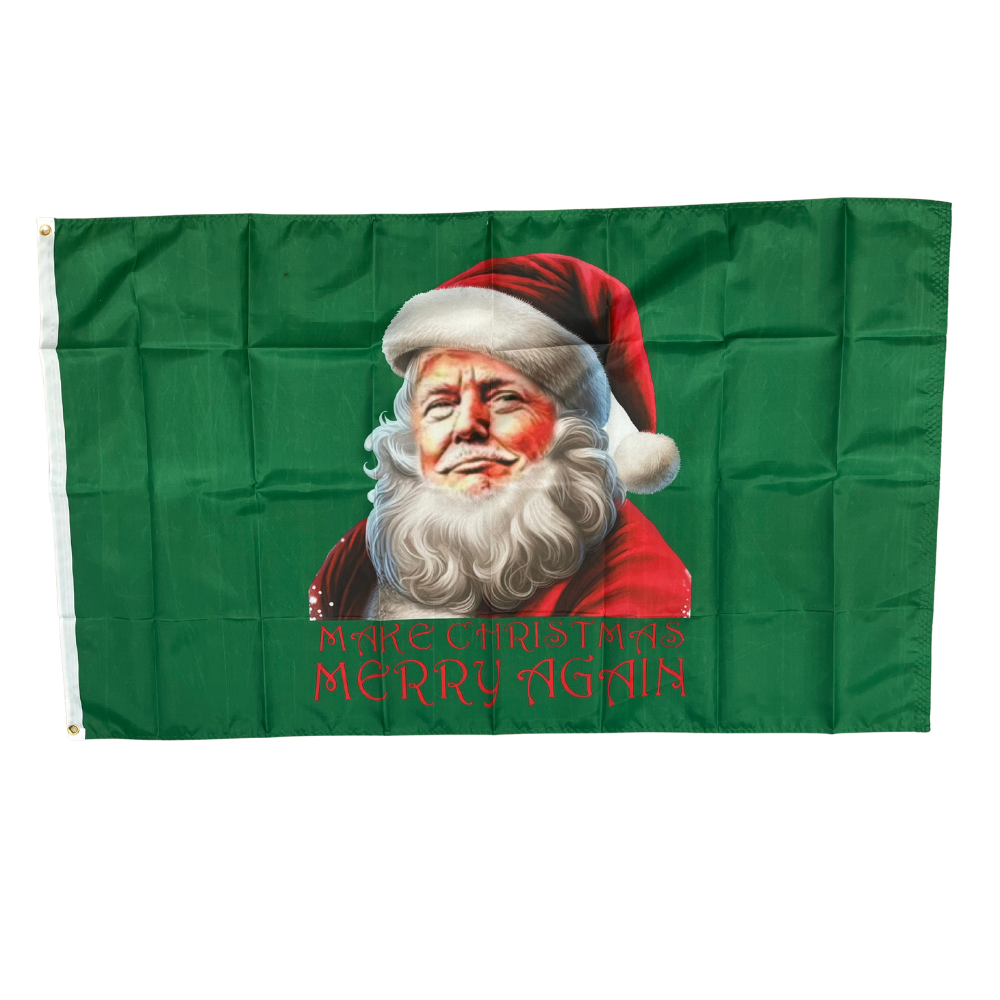 Vibrant Make Christmas Merry Again 3x5 flag — durable polyester with metal grommets, bold festive design, and unmistakable holiday spirit.