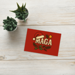 Festive MAGA Holiday postcards — 3-pack, blank back, printed on premium matte cardstock with a bold red design and patriotic charm.