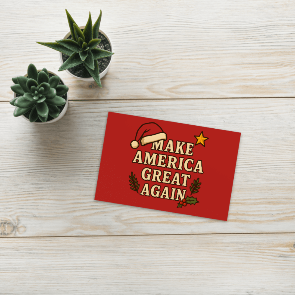 Patriotic Make America Great Again postcards — 3-pack, blank back, printed on premium matte cardstock with festive holiday style.