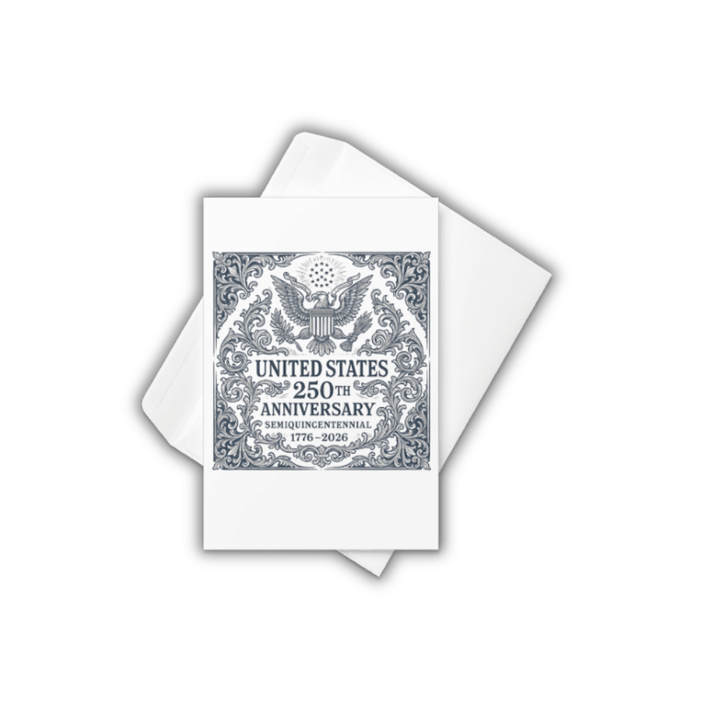 Elegant Semiquincentennial greeting cards celebrating America’s 250th anniversary — 3-pack, blank inside, printed on premium matte cardstock.