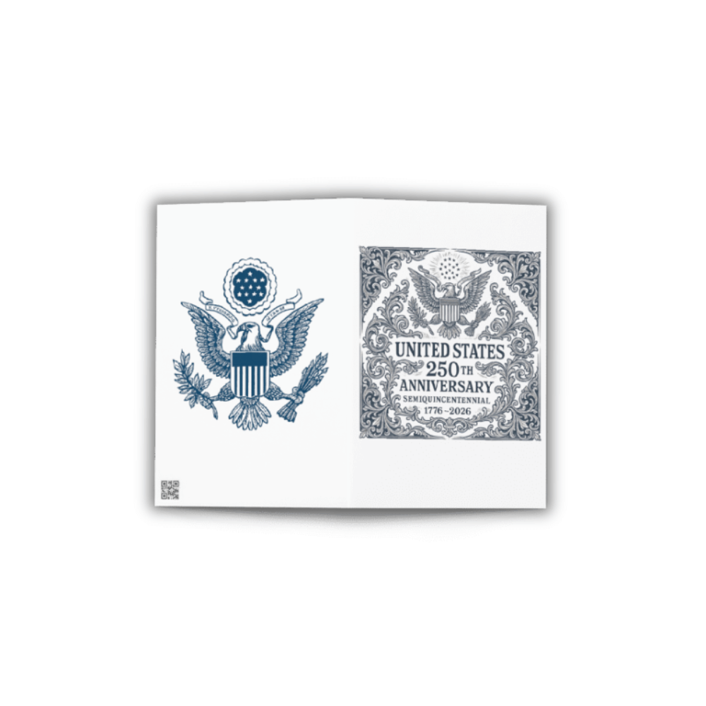 Elegant Semiquincentennial greeting cards celebrating America’s 250th anniversary — 3-pack, blank inside, printed on premium matte cardstock.