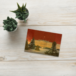 Elegant White House Snowfall postcards — 3-pack, blank back, printed on premium matte cardstock with a warm, patriotic winter design.
