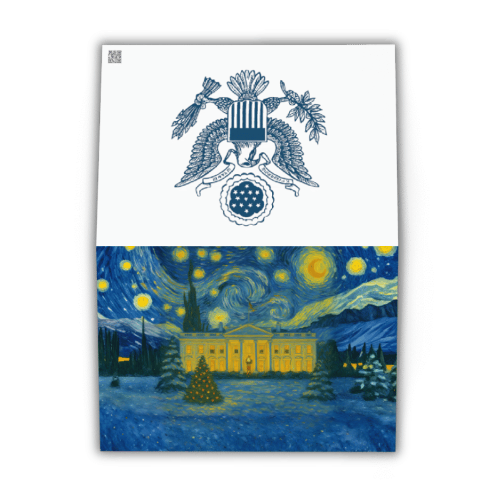 Artistic Starry Night White House greeting cards — 3-pack, blank inside, printed on premium matte cardstock with a stunning blend of art and Americana.