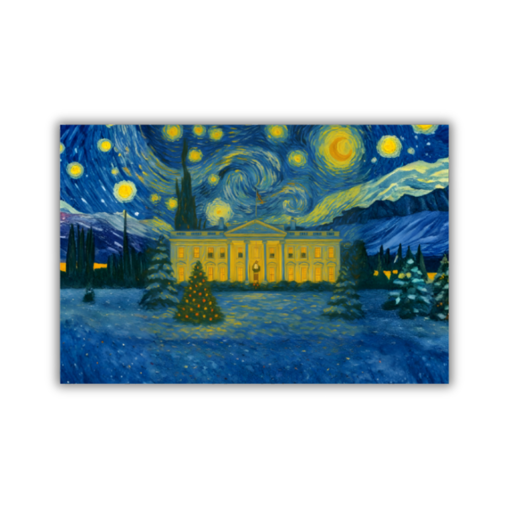 Elegant White House Starry Night postcards — 3-pack, blank back, printed on premium matte cardstock with patriotic fine-art design.