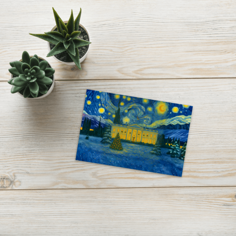 Elegant White House Starry Night postcards — 3-pack, blank back, printed on premium matte cardstock with patriotic fine-art design.