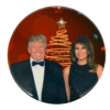 Elegant Trump & Melania Christmas ceramic coaster — glossy ceramic design with cork backing, festive patriotic style, and collectible holiday appeal.