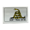 Vinyl credit card cover featuring the Gadsden “Don’t Tread On Me” design with a chip cut-out.