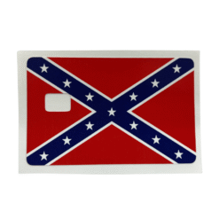 Vinyl credit card cover featuring the Confederate battle flag design with a chip cut-out.