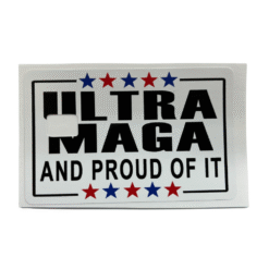 Vinyl credit card cover featuring an Ultra MAGA statement design with patriotic stars and a chip cut-out.
