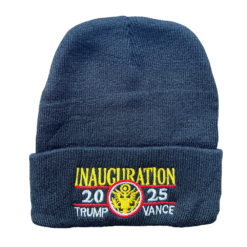 Black Trump Vance Inauguration 2025 Beanie – premium embroidered knit hat with gold emblem and patriotic detailing.