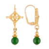 Gold-tone latch-back earrings with emerald-green faceted crystal drops — a refined, historically inspired accessory suitable for formal or everyday wear.