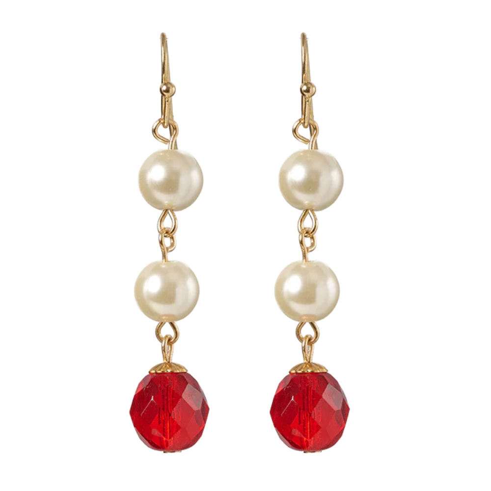 Red Room Fashion Pearl with Red Crystal Drop Earrings