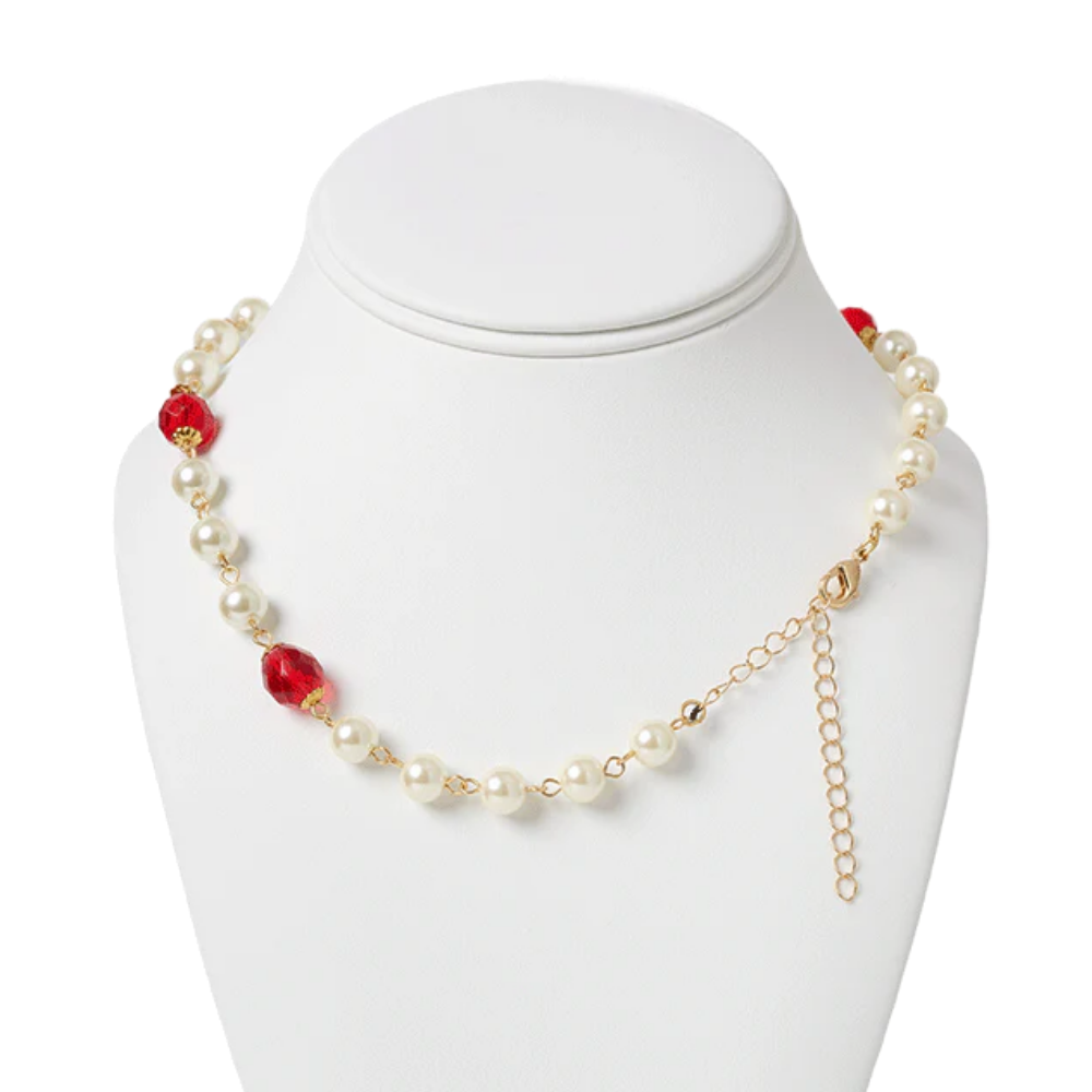 Red Room Fashion Pearl with Red Crystal Necklace - Image 2