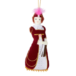A handcrafted felt ornament honoring Dolley Madison, approximately 2.75