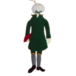 A handcrafted felt ornament of President Thomas Jefferson, measuring about 2