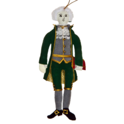 A handcrafted felt ornament of President Thomas Jefferson, measuring about 2