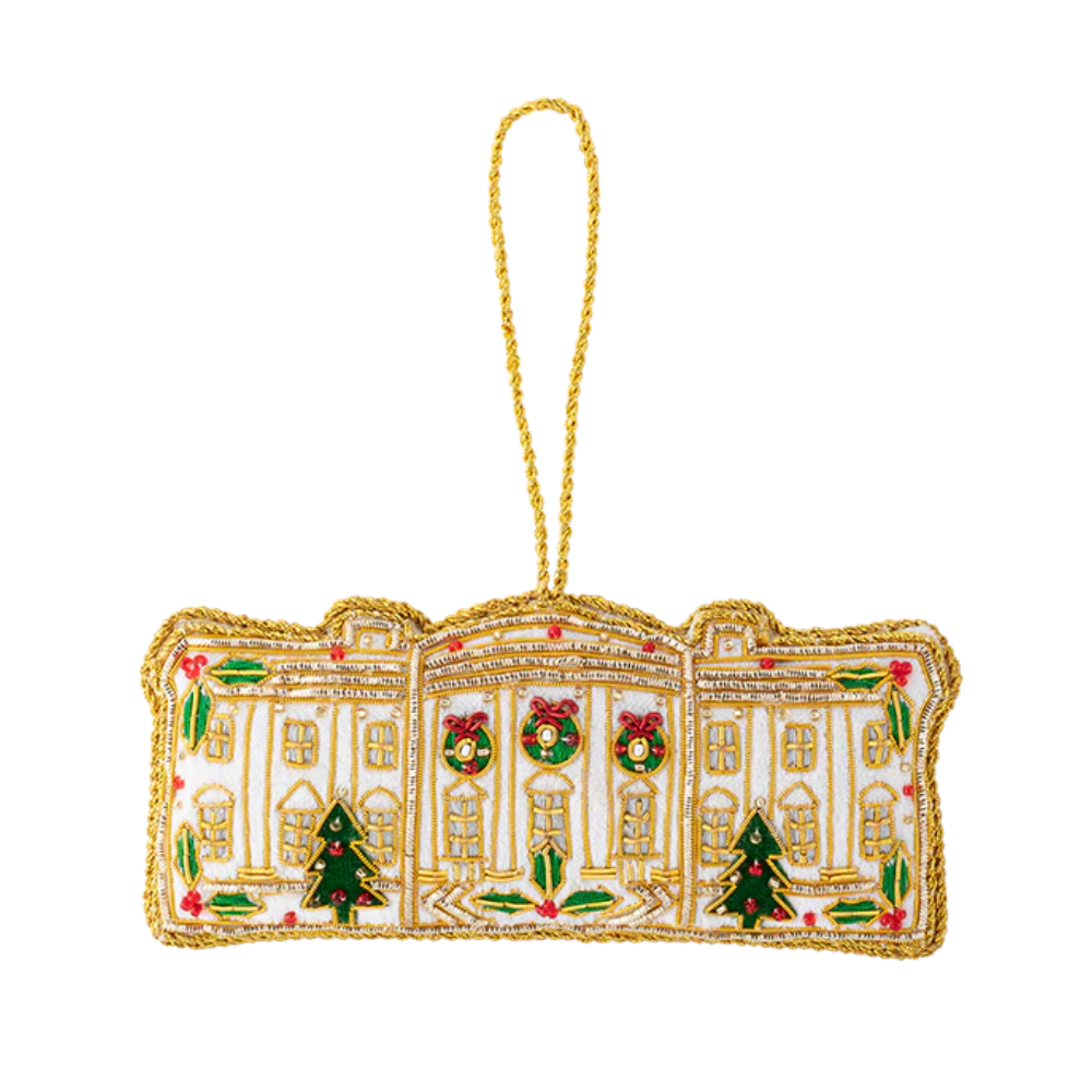 Hand-Embroidered Felt White House Ornament