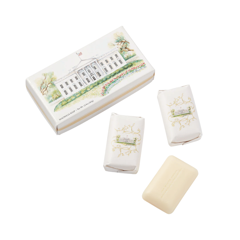 A three-piece White House soap set inspired by historic garden scents, including iconic magnolia from the White House grounds.