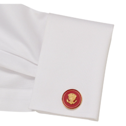 Red and gold enamel Truman Seal cufflinks — a bold, patriotic accessory with classic presidential flair.