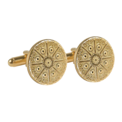 Antiqued gold-plated cufflinks inspired by Eisenhower-era White House china, offering a refined blend of history and formal style.