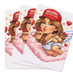Melania Cupid poker playing cards featuring bold Valentine artwork, satirical style, and a glamorous design made for game night.