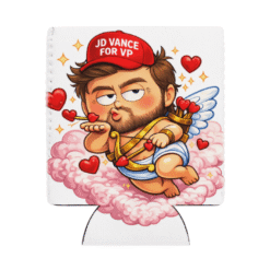 JD Vance Cupid Valentine koozie with bold heart-arrow artwork, patriotic satire, and a standout design that keeps drinks cold.